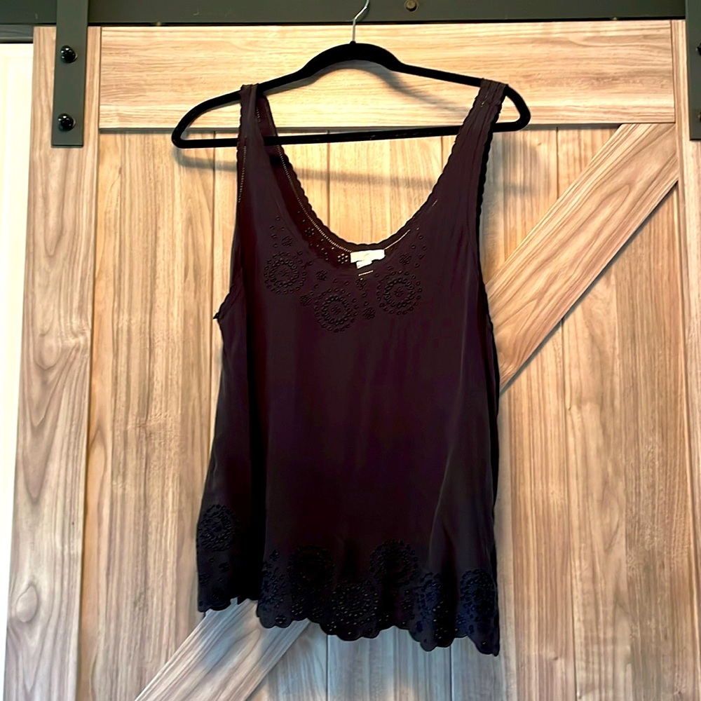 Joie Black Silk Tank Top / Cami with Eyelet Hem